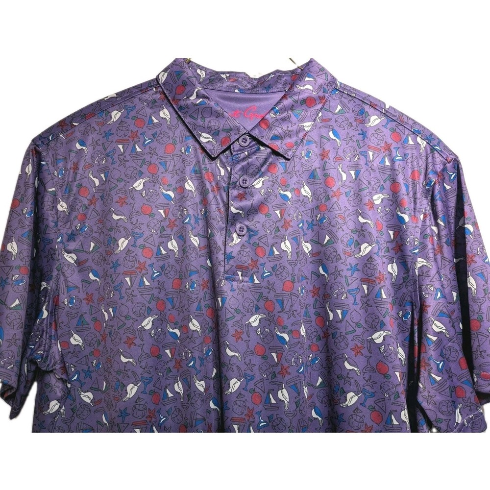 Robert Graham Polo Shirt Men XL Purple Golf Toucan Cocktail Nautical Classic Fit